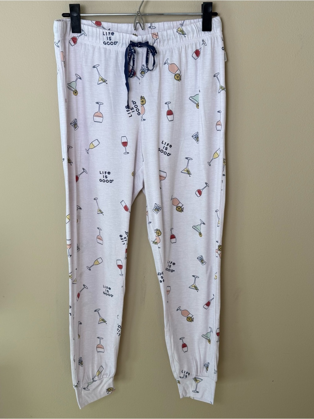 Life is Good Sleep Jogger Pajama Pants Womens Medium Pink Wine Cocktail Cozy PJs